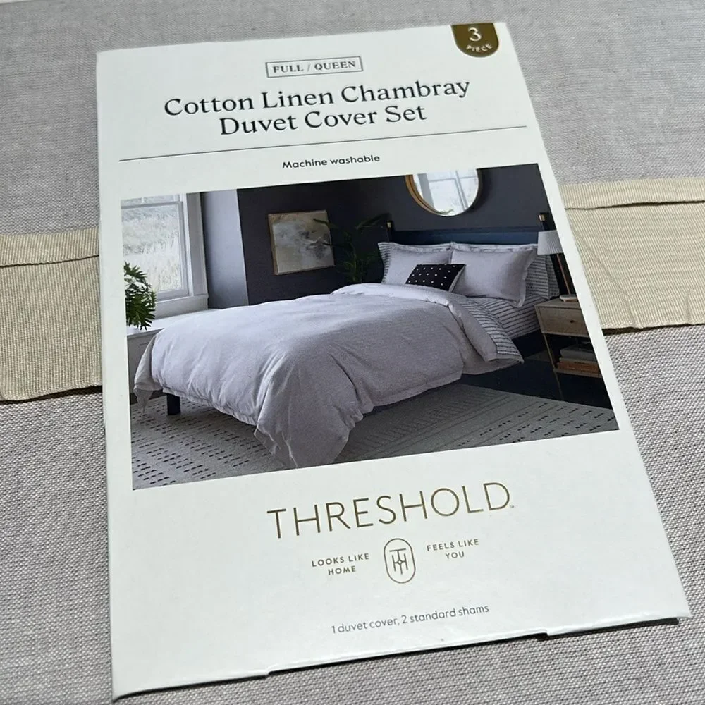 Full/Queen Cotton‎ Linen Chambray Duvet Cover & Sham Set Light Gray - Threshold